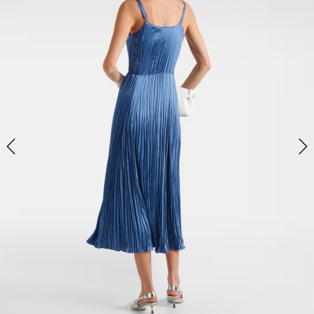NWT Vince Crushed Satin Pleated Tie-Waist Slip Midi-Dress - Picture 2 of 9